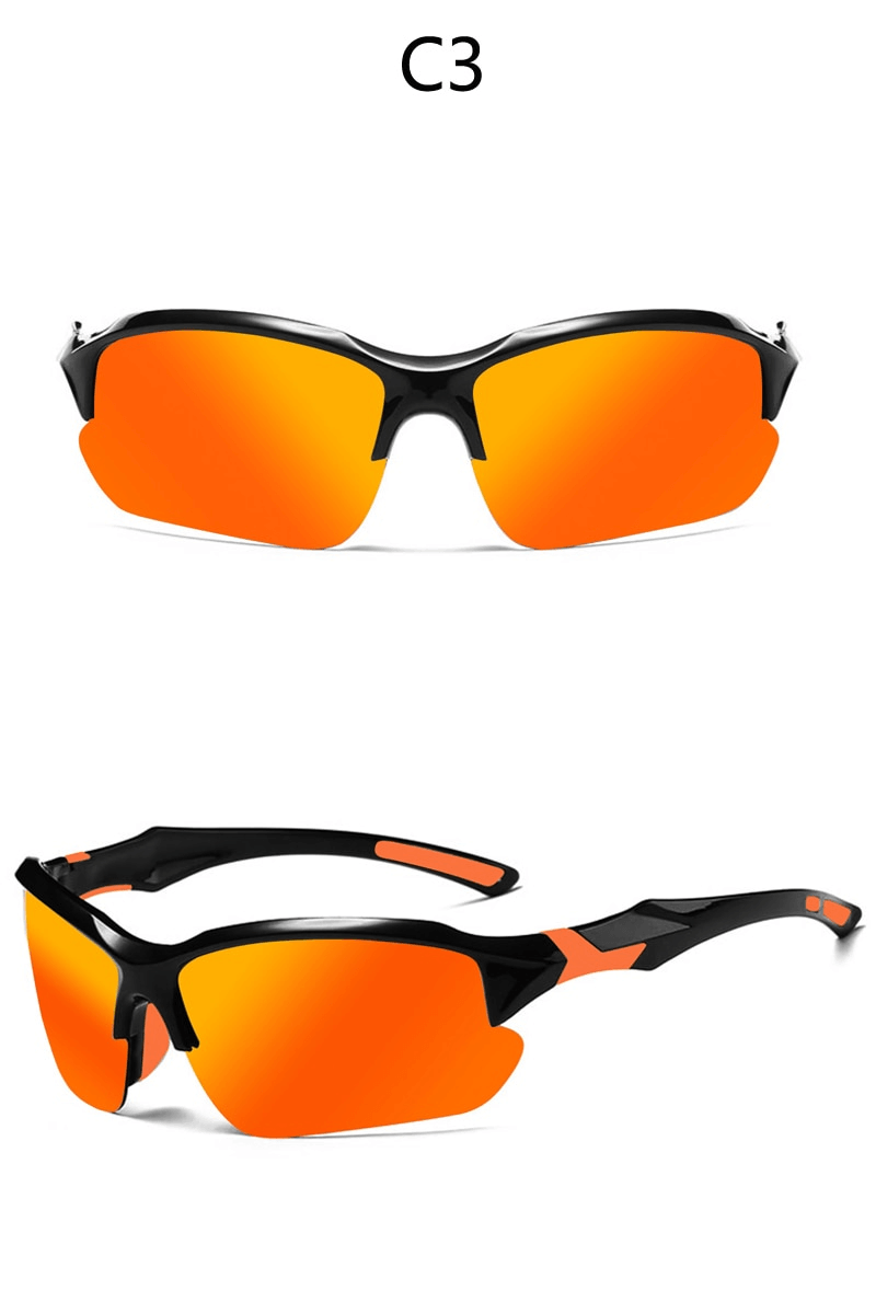 Orange mirrored sports sunglasses for driving and cycling with semi-rimless frames, model SF0843.